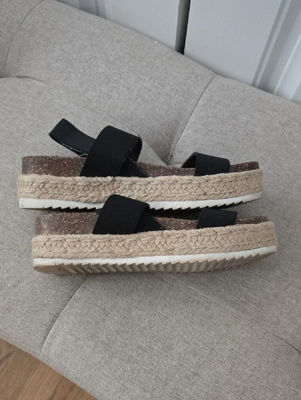 Women’s Black Espadrille Platform Sandals with Elastic Straps